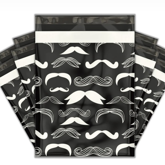 MENS BAGS🎉20 Designer black & white Mustache Poly Mailers- 10 x 13 inch - Picture 1 of 3